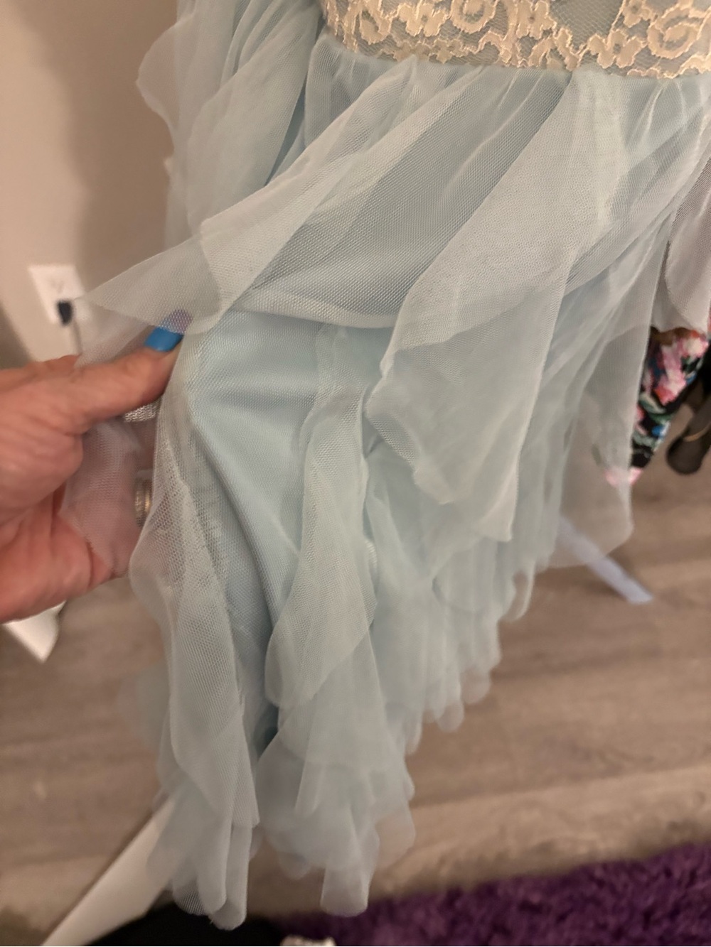 Teeze Me Lace Overlay Dress in Ivory and Light Blue - Picture 2 of 4